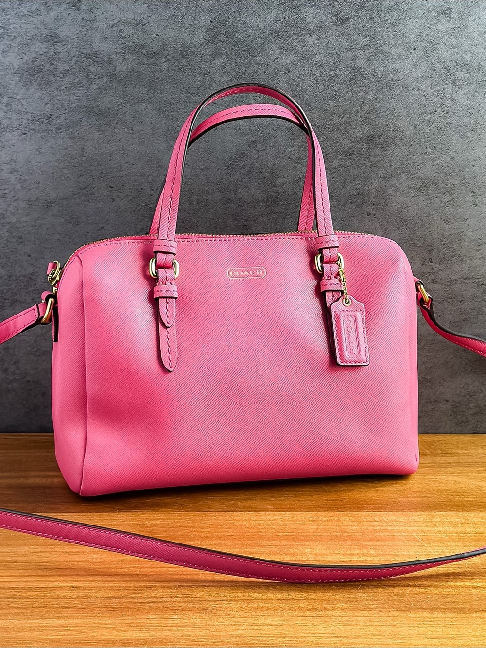 Coach Pink Leather Satchel with Gold-Tone Hardware